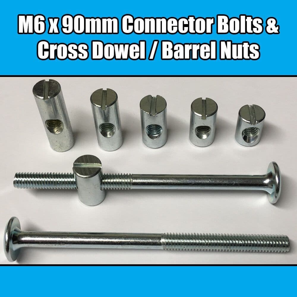 M6x90mm Furniture Connector Bolts & Cross Dowel Barrel Nuts Joint