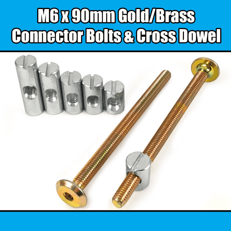 M6X90mm Gold Yellow Furniture Connector Bolts Cross Dowel Barrel Nuts