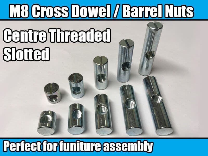 M8 Centre Thread Furniture Cross Dowel Barrel Nuts Fixing Cot Bed Desk
