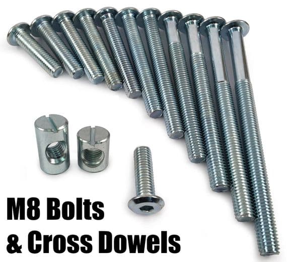 M8 Joint Fixing Furniture Connector Bolts & Cross Dowel Barrel Nuts