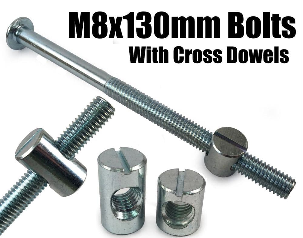 M8x130mm Furniture Connector Bolts & Cross Dowel Barrel Nuts Unit Bed