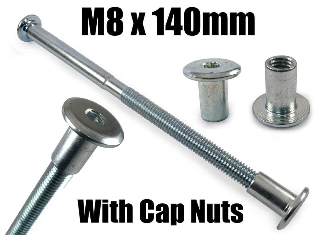 M8x140mm Furniture Connector Bolts & Cap Nuts Flat Head Joint Fixing Unit