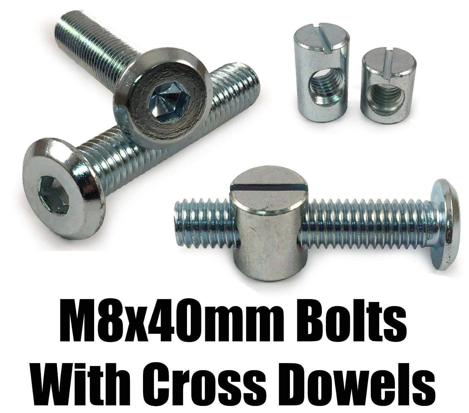 M8x40mm Furniture Connector Bolts & Cross Dowel Barrel Nuts Unit Bed