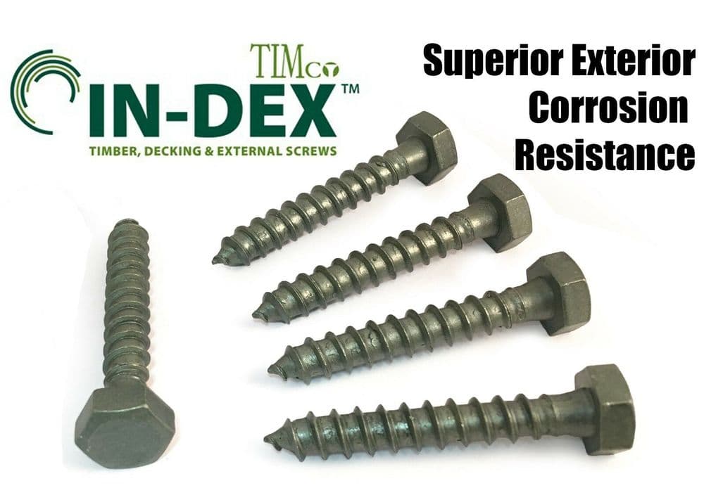 M8X50mm 2" Timco Index Exterior Sleeper Decking Hex Coach Wood Screws Green