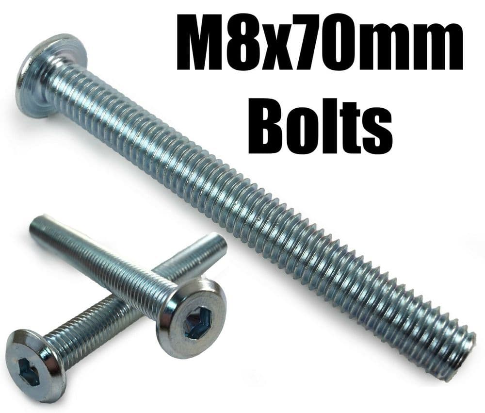 M8x70mm Furniture Connector Bolts Allen Key Flat Head Joint Fixing Unit Bed