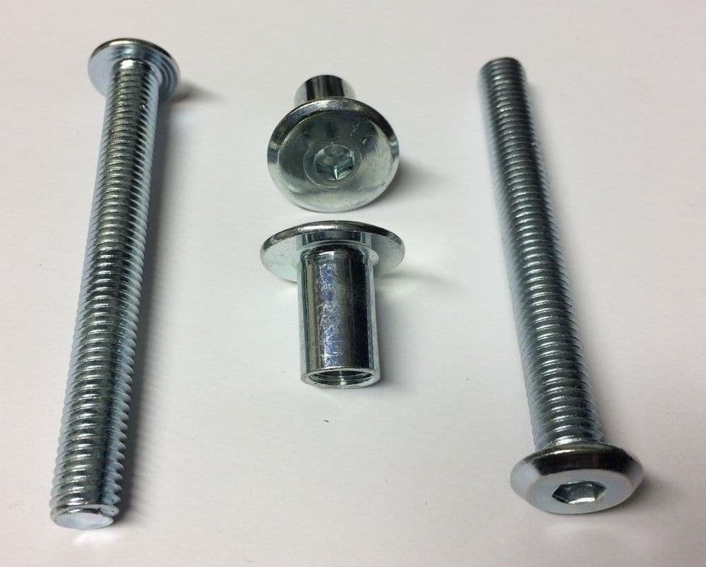 M8x70mm Furniture Connector Bolts & Caps Allen Key Flat Head