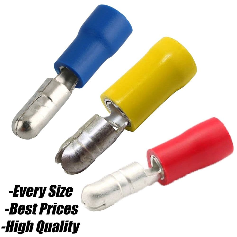 Red Blue Yellow Bullet Terminal Brass Connector Male Insulated Crimp Wire