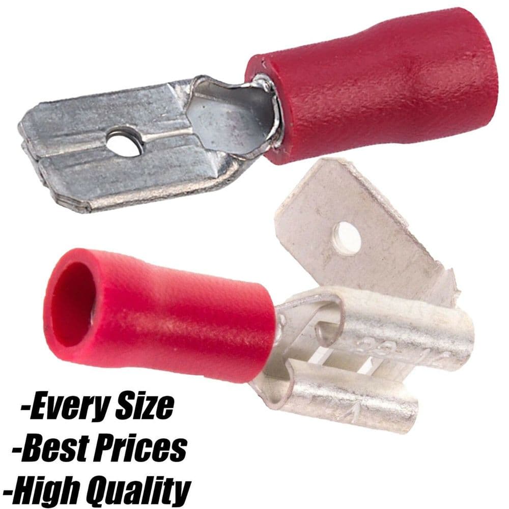 Red Copper Crimp Terminals Male Tab Spade Piggyback Wire Connector