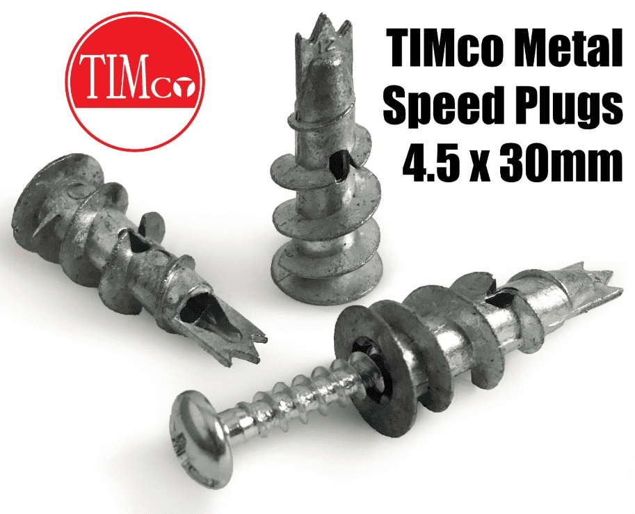 Timco Metal Plasterboard Cavity Wall Speed Fixing Plugs with Screws