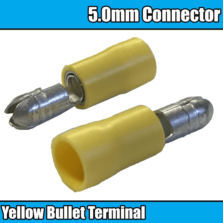 Yellow Bullet Brass Insulated Electrical Splice Crimp 5.0mm Terminals