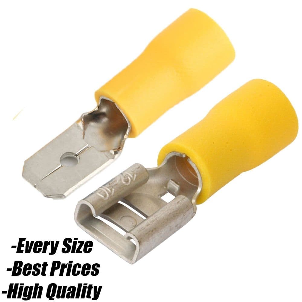 Yellow Male Tab/Female Spade Insulated Copper Electrical Wire Cable
