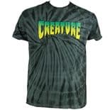 CREATURE "Classic Logo" Skateboard T-Shirt Spider BLACK Tie Dye  SMALL only