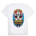 DOGTOWN "Bull Dog" Skateboard T-Shirt WHITE BLUE M L or XL Old Skool Tee 1970s Wes Humpston