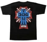 DOGTOWN "Cross Logo" Skateboard T-Shirt BLACK RED & BLUE  Old Skool Tee 1970s Wes Humpston