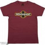 INDEPENDENT "OG Bar Cross" Youth Skateboard T-Shirt OXBLOOD S  M  or XL only Kids  INDY
