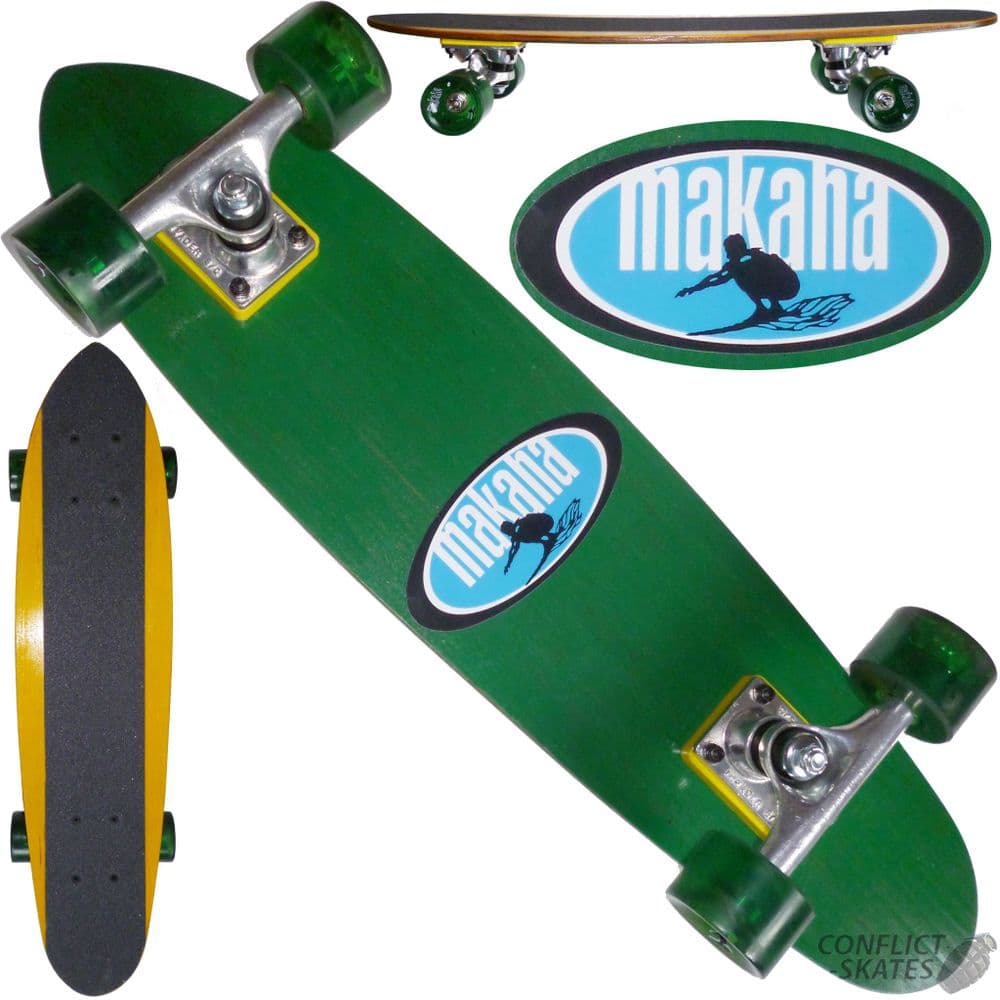 MAKAHA "Rocker" Skateboard 1970s Complete 27" x 6 5" YELLOW / GREEN