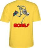 POWELL PERALTA / BONES "Skate Skeleton" Skateboard T-Shirt YELLOW  M or L Bones Brigade
