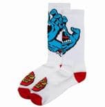 SANTA CRUZ "Screaming Hand" Socks Skateboard Jim Phillips WHITE BLUE OSFA 1 pair
