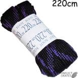 SHOESTRING "Crazy" Laces 220cm Wide Flat BLACK / PURPLE for Quad Skates Boots Roller Derby