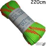 SHOESTRING "Crazy" Laces 220cm Wide Flat LIME GREEN / ORANGE for Quad Skates Boots Roller Derby