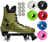 SUPREME "Turbo 33" Quad Roller Skates SIMS "Street Snake" WHEELS Complete ARMY GREEN  Rollerskate