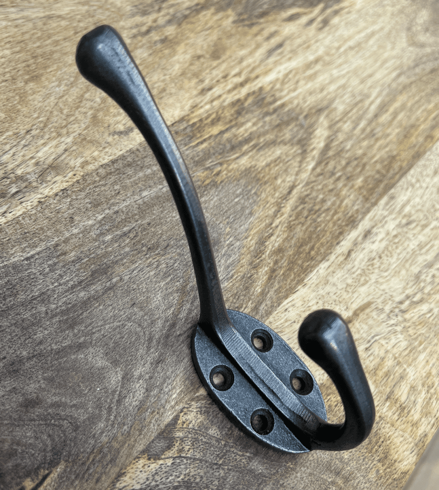 Double Hat Coat Hook Victorian style Antique Iron finish 4 Holes 120mm