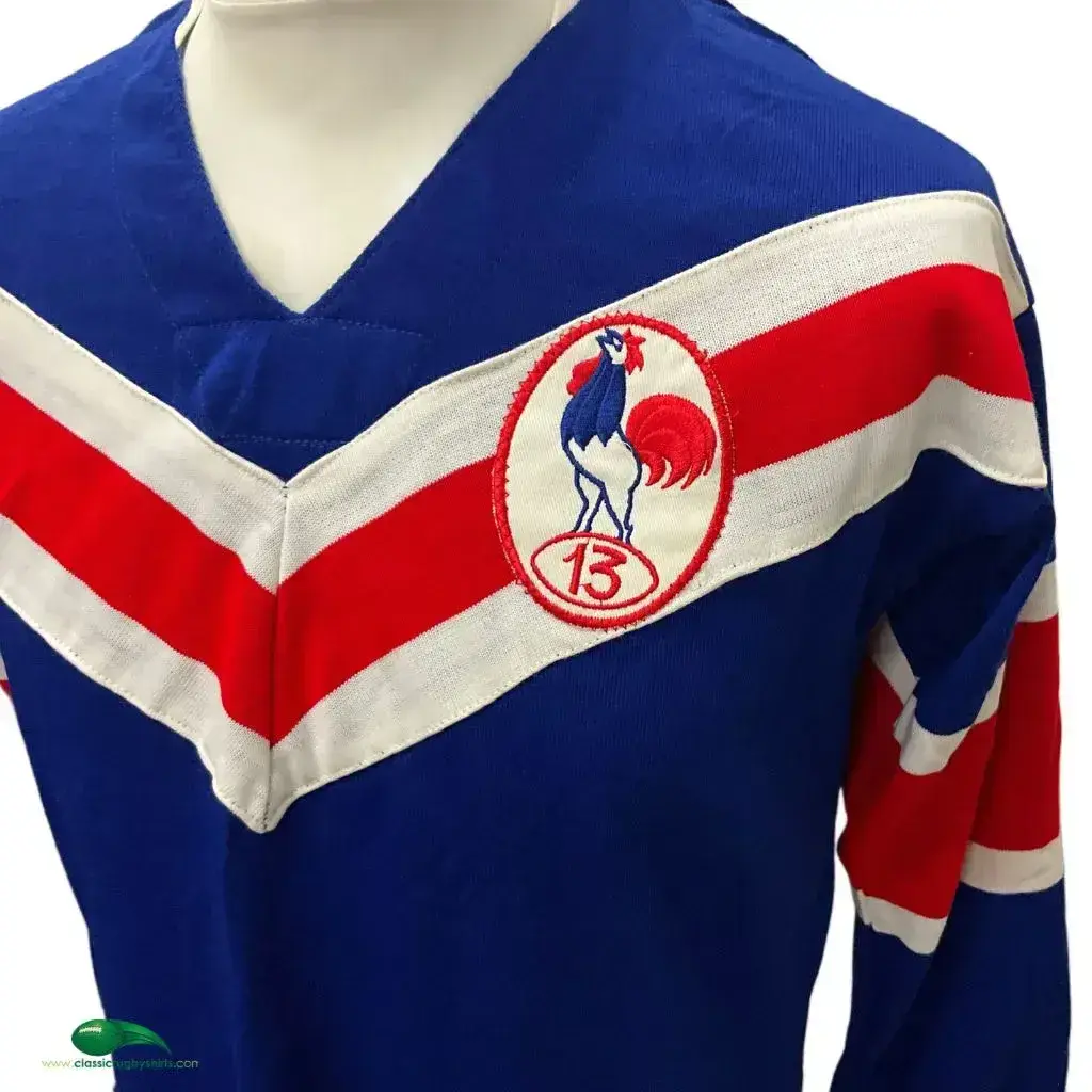 Maillot rugby ROC SPORT vintage bleu blanc rouge coton années 80 shirt