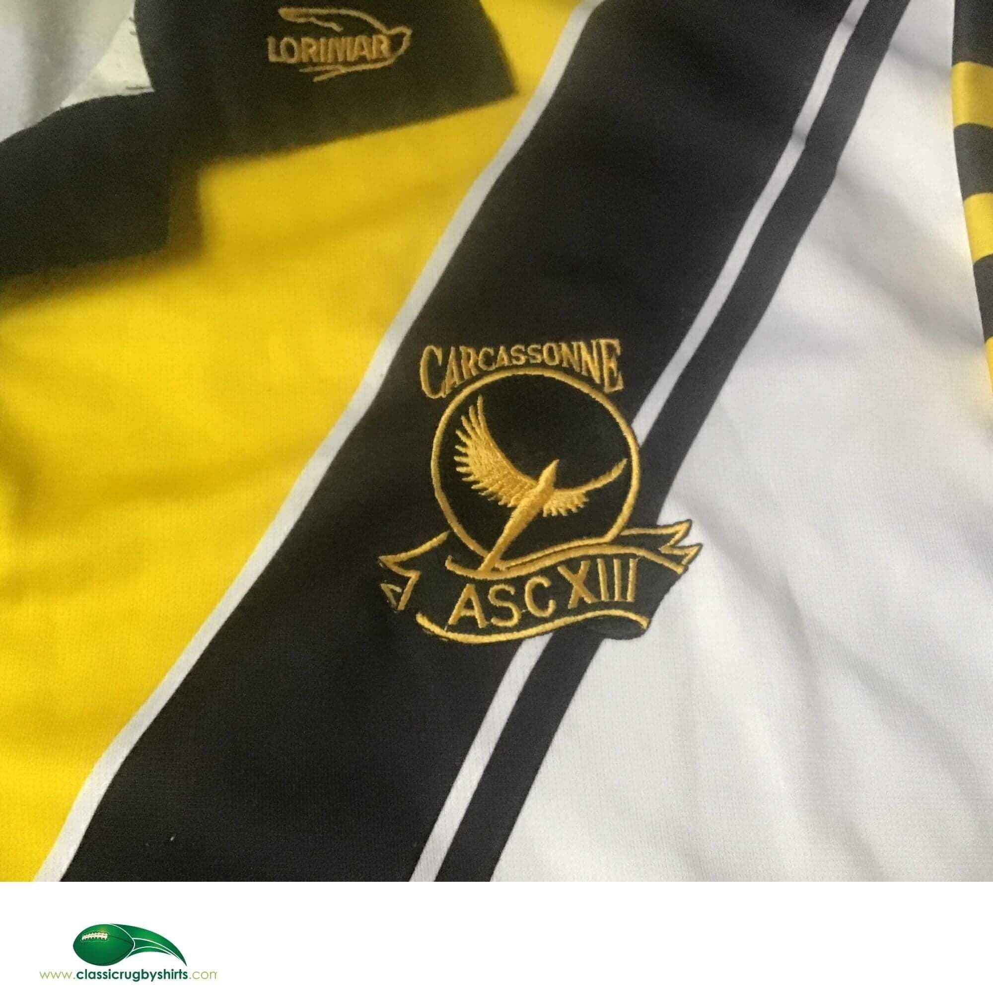Maillot De Rugby Vintage ASC XIII Carcassonne – Noir Et Jaune, Taille S, Club Français (Occasion)