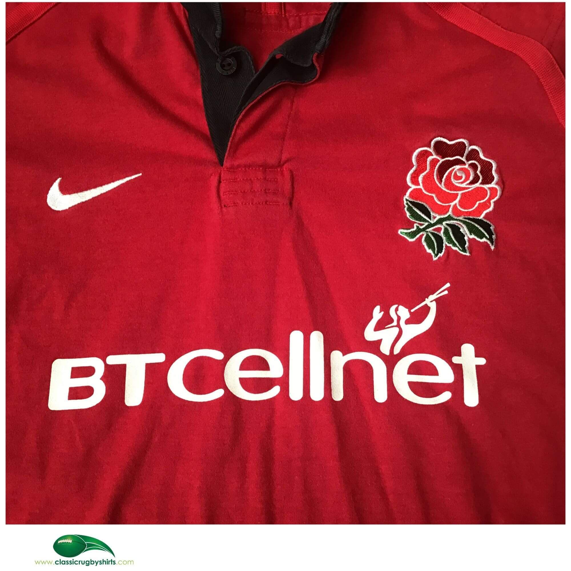 Maillot Vintage Angleterre Nike, Blanc Et Rouge, Sponsor BT Cellnet, Taille L