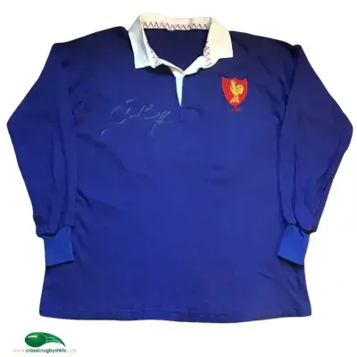 2000s France Benazzi Signed Rugby Union Shirt 2XL