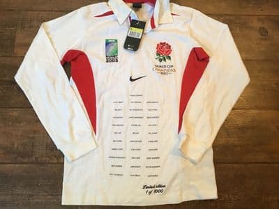 2003 England BNWT World Cup Champions Squad Names Rugby Union Shirt Small