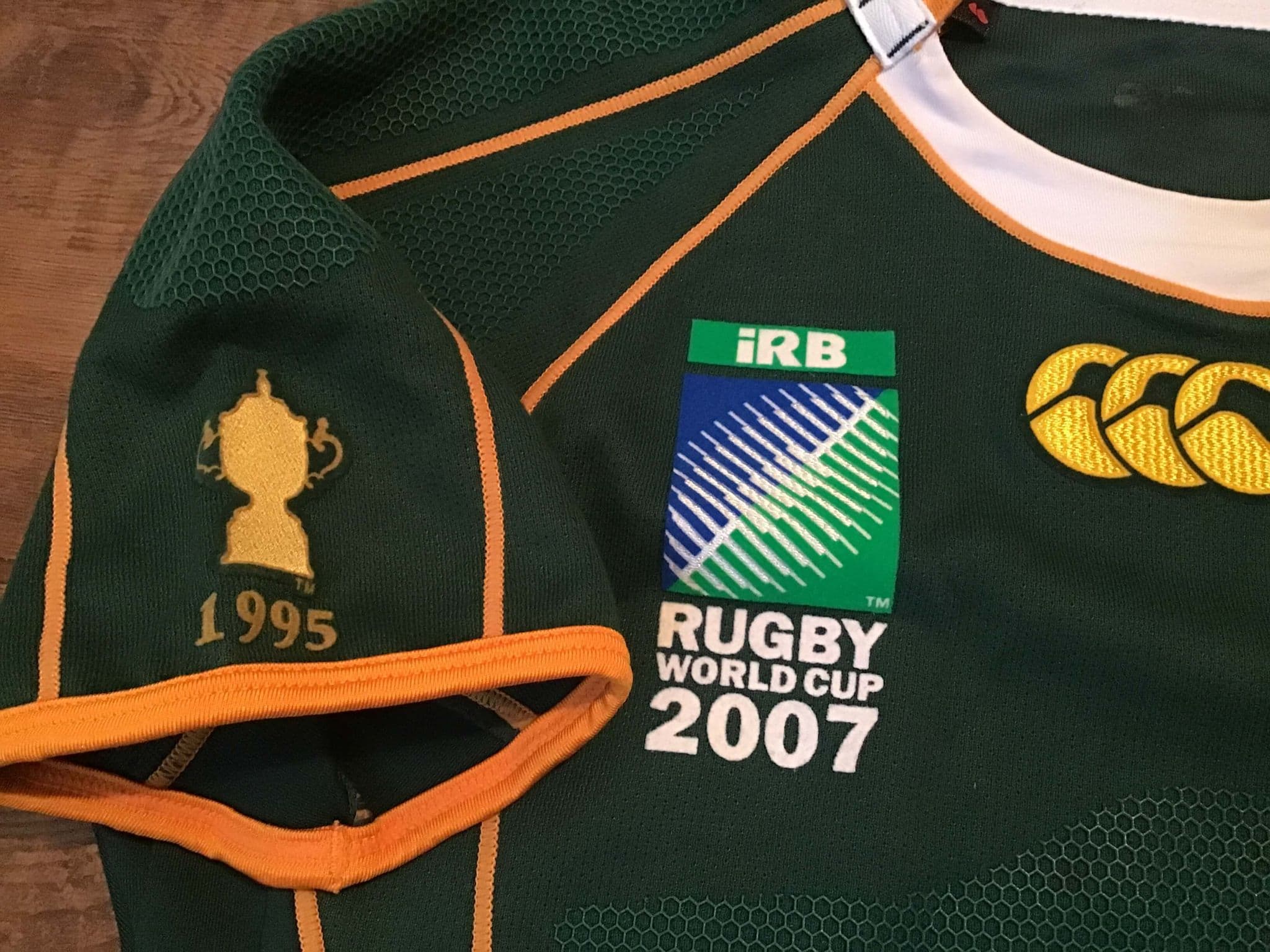 Maillot Rugby Vintage Afrique Du Sud 2007, Canterbury, Vert Et Jaune, Taille S