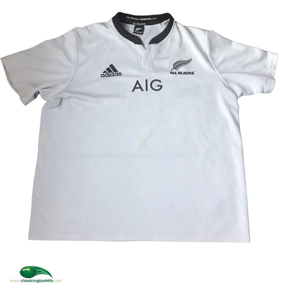MAILLOT RUGBY NEW ZEALAND ALL BLACKS 2011 2012 2013 ADIDAS away shirt blanc rare EUR 59,90 - FR