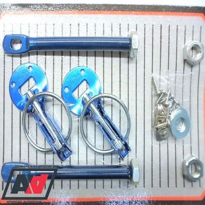 Competition Blue Anodised Bonnet Boot Pins Fastener Sliding Alloy Plate Kit