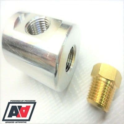 Fuel Gauge Adaptor With Blanking Plug CNC Billet Aluminium 1/8 NPT 3 Port