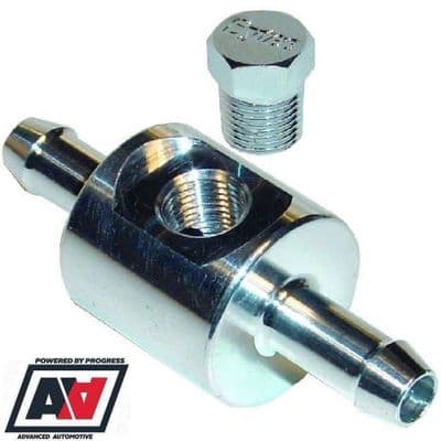 Fuel Pressure Test Gauge Adaptor & Brass 1/8NPT Plug 8mm Hose Tails FGA100