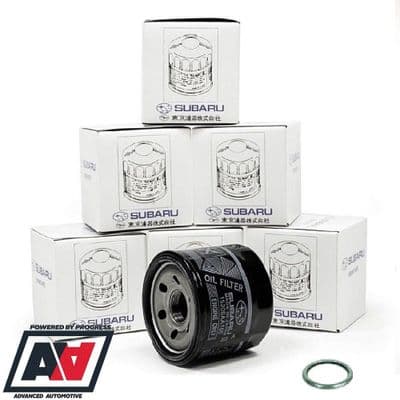 Genuine Subaru Original JDM Black Oil Filters & Sump Plug Washers x 6