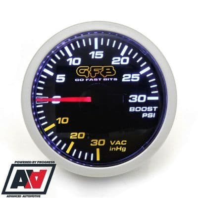 GFB Turbo Boost Pressure Gauge 52mm Body 0 To 30 PSI Dimmable LED Backlight