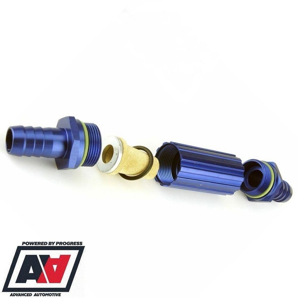 Inline Fuel Filter With 15mm Hose Tails Blue Aluminium Body Advanced