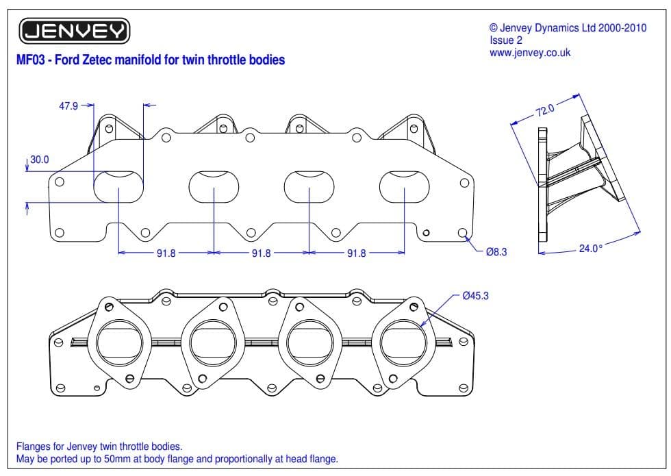 Jenvey Throttle Body Kit TBP45 Ford Zetec 1.8 2.0 Advanced Automotive