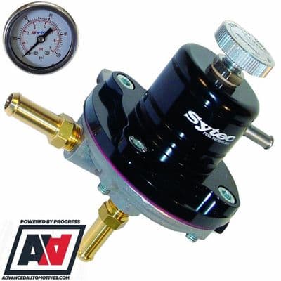 Sytec Motorsport Black SAR Adjustable Fuel Pressure Regulator & Gauge 1-5 BAR 8mm Hose Tails