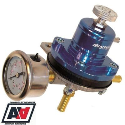 Sytec Motorsport Blue MSV Adjustable Fuel Pressure Regulator & Sytec Gauge 1.5 To 6 BAR 8mm Tails