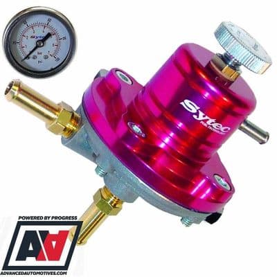 Sytec Motorsport Red SAR Adjustable Fuel Pressure Regulator & Gauge 1-5 BAR 8mm Hose Tails