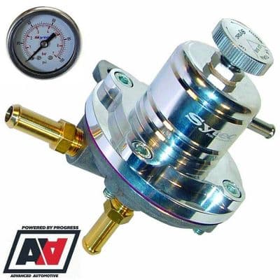 Sytec Motorsport Silver SAR Adjustable Fuel Pressure Regulator & Gauge 8mm Hose Tails