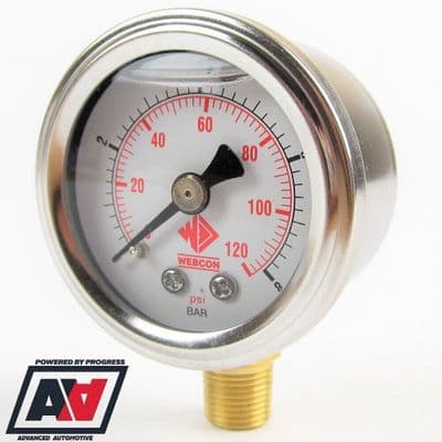 Webcon High Pressure Fuel Gauge 1/8npt Thread 8 Bar Glycerine Damped