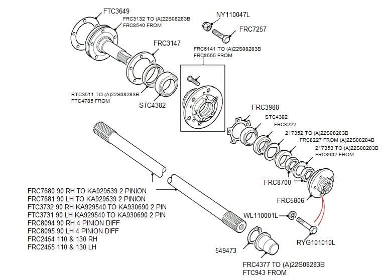 Rear Hubs & Half Shafts To KA930455