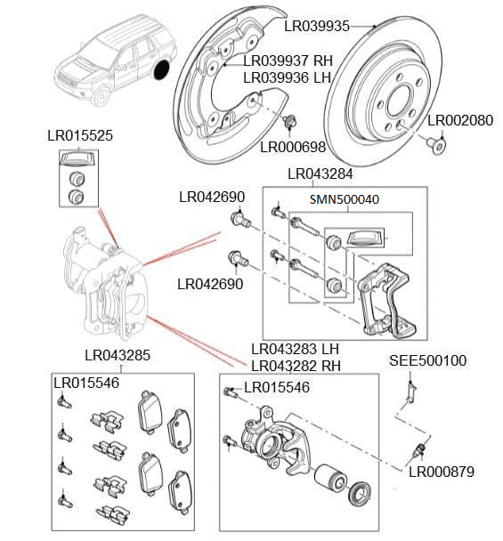 Rear Brake Pads Discs Calipers VIN DH000001 2013 Onwards