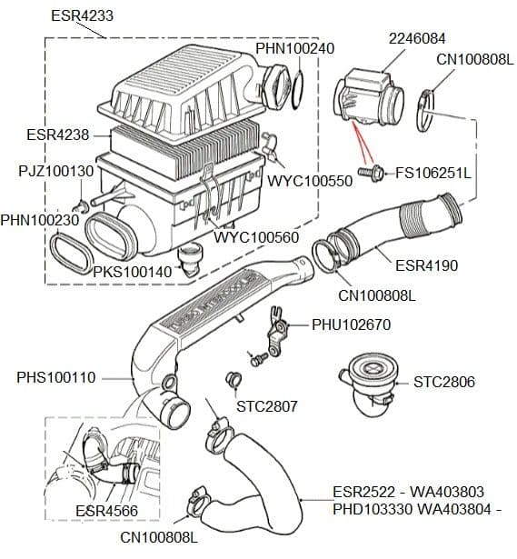 AIR FILTER & PIPES WA376580 ONWARDS