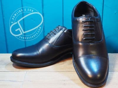 Affordable black leather Oxford extra deep and wide fitting mens shoe.