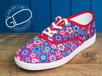 versatile 2E-4E 2V variable fit navy canvas summer shoe with pretty raised stitching and petal motif punching detail from an Db Easy b wide fit specialist near Basingstoke Hampshire.